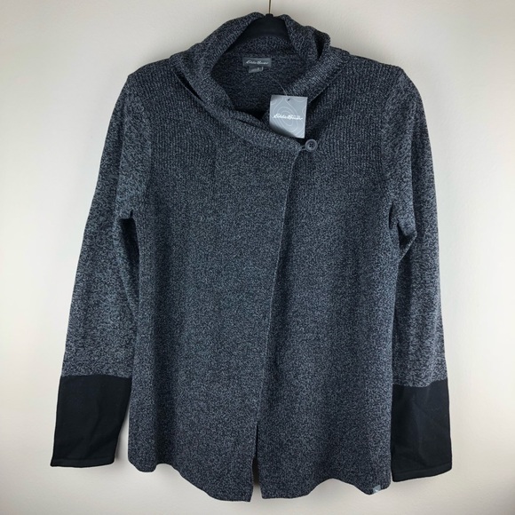 Eddie Bauer Sweaters - NWT Eddie Bauer Button Shawl Cardigan M gray/black